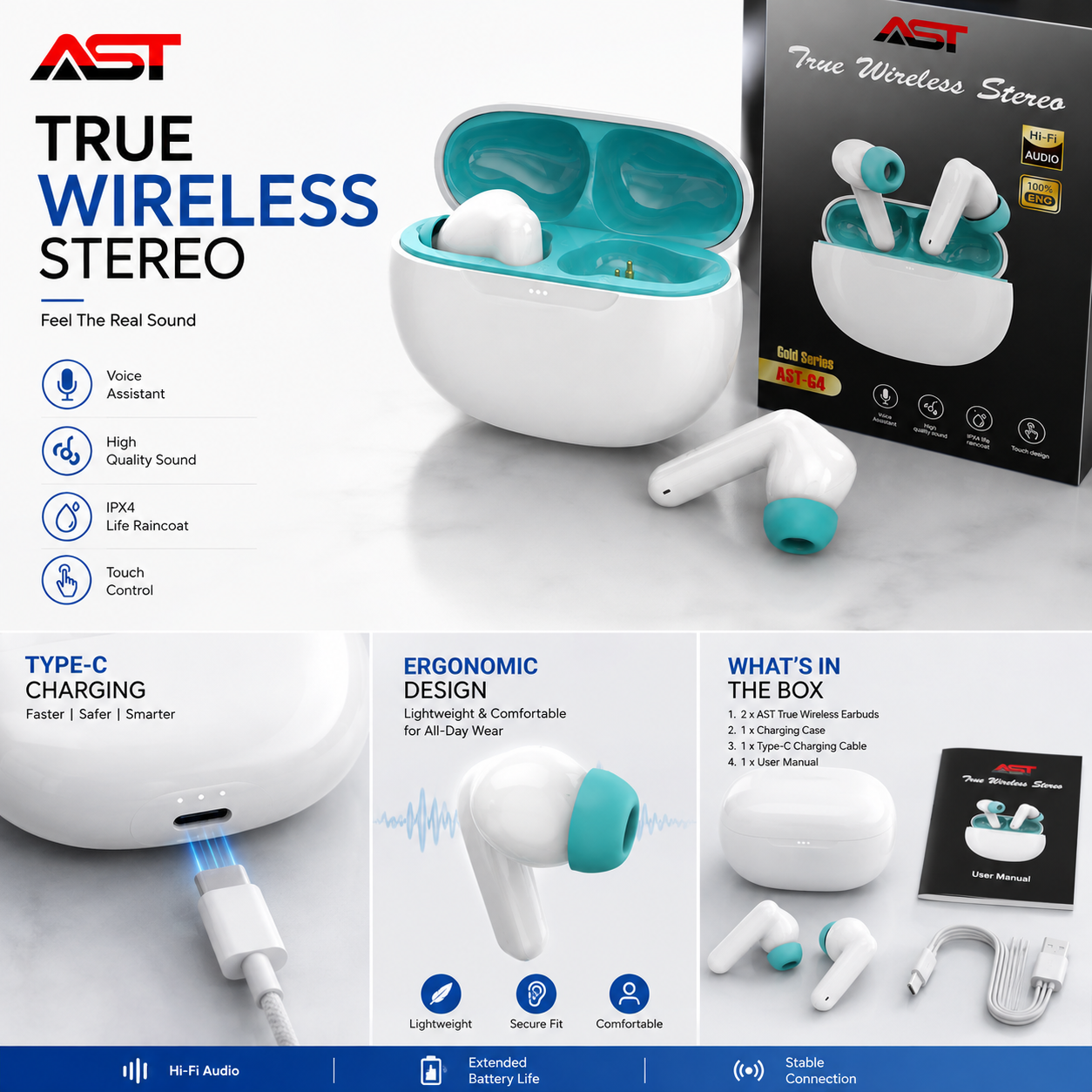 AST TWS G4 Gold Series Earbuds