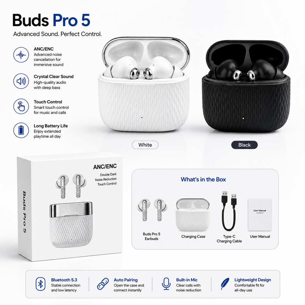 Buds Pro 5 TWS ANC/ENC Earbuds