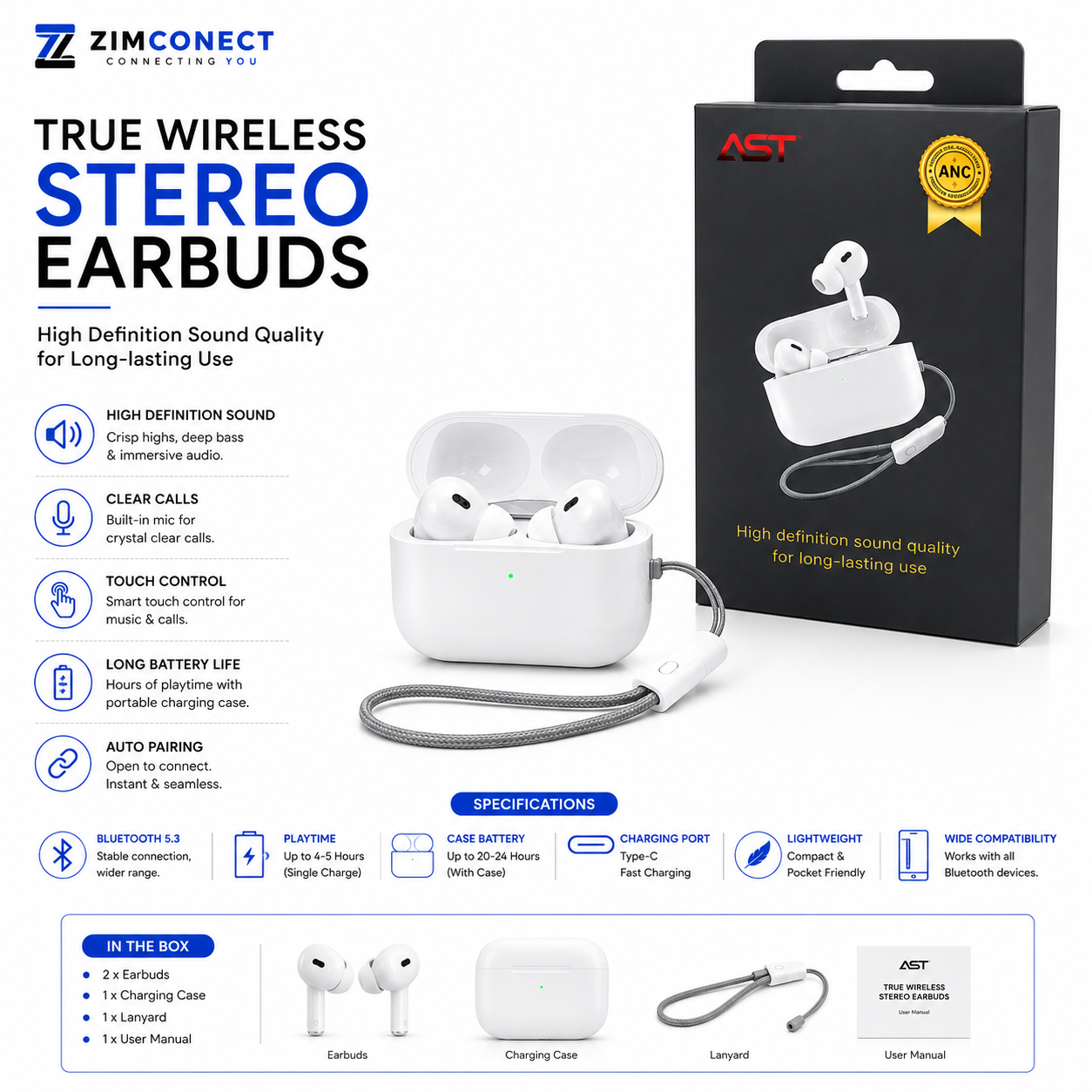 AST High Quality ANS TWS Earbuds