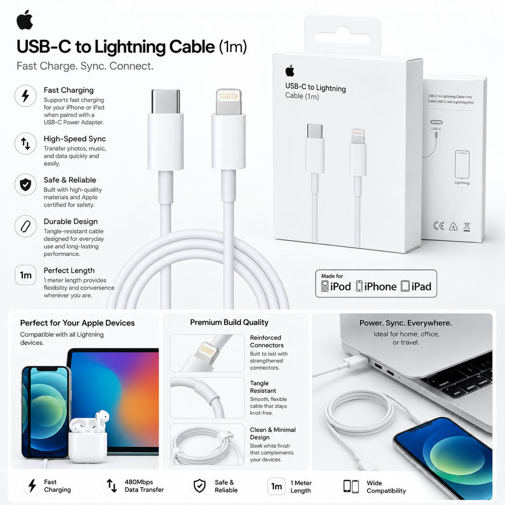 Original Iphone USB C to Lightning Charging Cable 1m