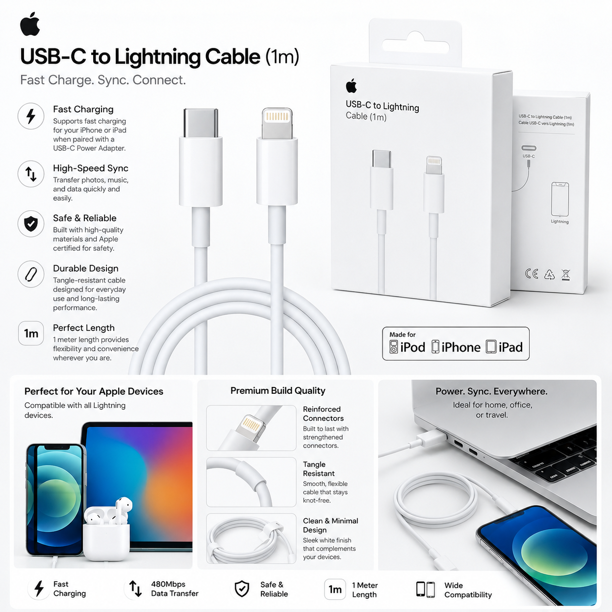 Original Iphone USB C to Lightning Charging Cable 1m